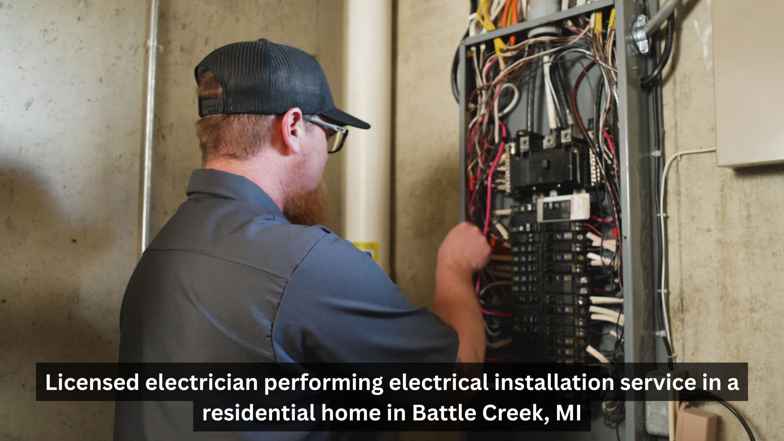 Whitney Services technician performing home electrical installation in Battle Creek MI